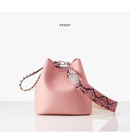 Fashion Leopard Print Bucket Bags For Women Personality Rivet Handbag Python Pattern Strap Shoulder Bags Designer Crossbody Bag - ANIBEY