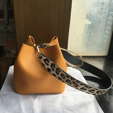 Fashion Leopard Print Bucket Bags For Women Personality Rivet Handbag Python Pattern Strap Shoulder Bags Designer Crossbody Bag - ANIBEY