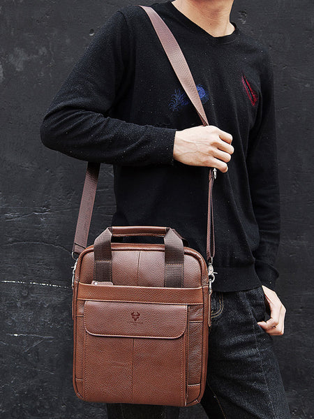 Hummer Business Commute Genuine Leather Men's Business Messenger Bag - ANIBEY