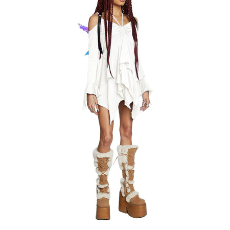 Pleating Halloween Performance Wear Irregular Spaghetti-strap Dress - ANIBEY