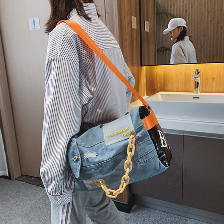 Denim Women's One-shoulder Yoga Sports Bag - ANIBEY