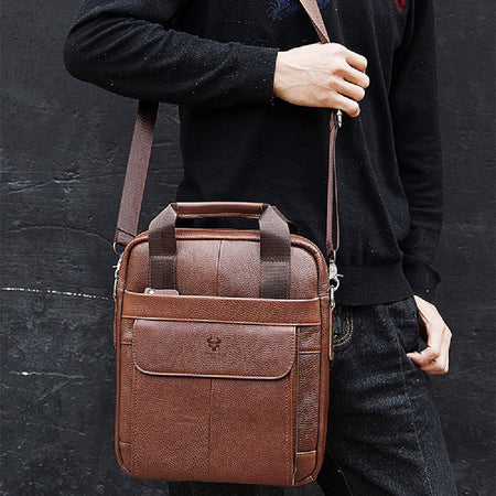 Hummer Business Commute Genuine Leather Men's Business Messenger Bag - ANIBEY