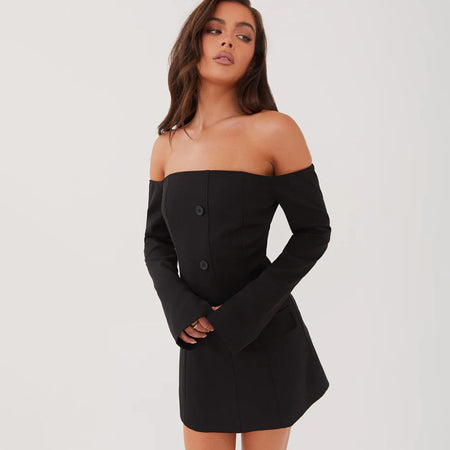Fashionable Elegant Slim-fit Off-shoulder Bag Cover Long Sleeve Narrow Dress - ANIBEY