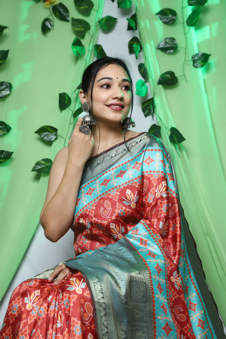Pure Kanchipuram Patola Digital Printed Saree Rich Pallu And Tassels - ANIBEY