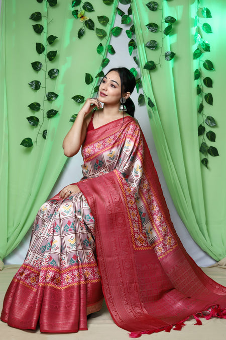 Pure Kanchipuram Patola Digital Printed Saree Rich Pallu And Tassels - ANIBEY