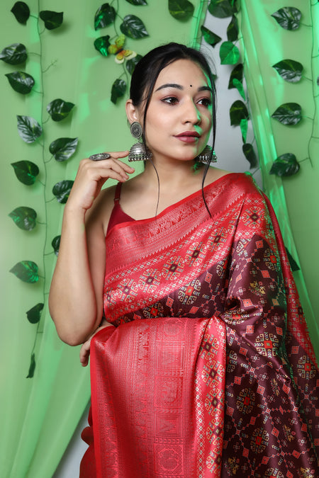 Pure Kanchipuram Patola Digital Printed Saree Rich Pallu And Tassels - ANIBEY