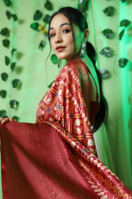Pure Kanchipuram Patola Digital Printed Saree Rich Pallu And Tassels - ANIBEY