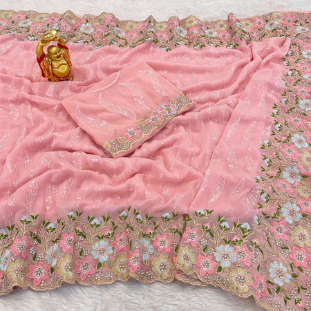 Georgette Pista Party Wear Sequins Work Saree - ANIBEY