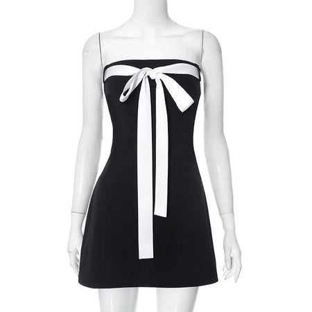 Solid Color Sleeveless Lace-up Sexy Hot Girl Tube Top Dress - ANIBEY