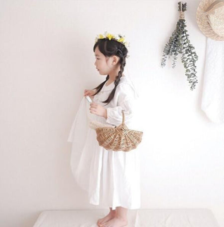 Cotton And Linen Bubble Three-quarter Sleeve Casual Outing Sailor Collar Dress - ANIBEY