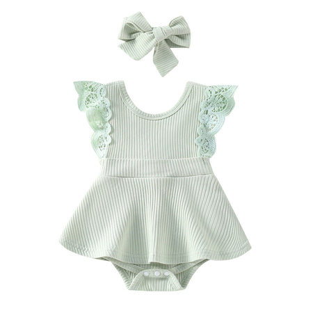 Sleeveless Small Floral Baby Girl Triangle Romper With Headgear - ANIBEY