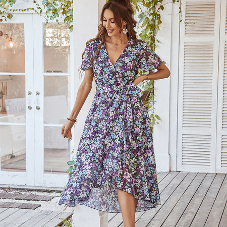 Fashionable European And American Print Flowy Dress - ANIBEY