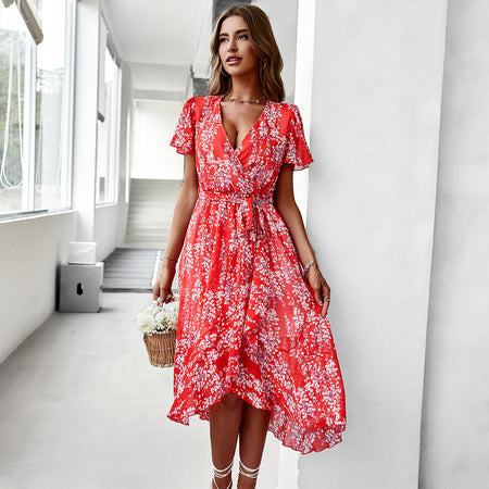 Fashionable European And American Print Flowy Dress - ANIBEY