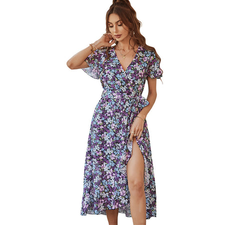 Fashionable European And American Print Flowy Dress - ANIBEY