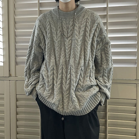 Men's And Women's Crewneck Solid Color Knitwear Pullover Sweater - ANIBEY