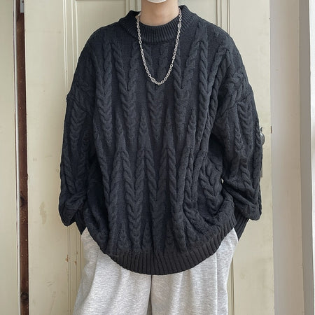 Men's And Women's Crewneck Solid Color Knitwear Pullover Sweater - ANIBEY