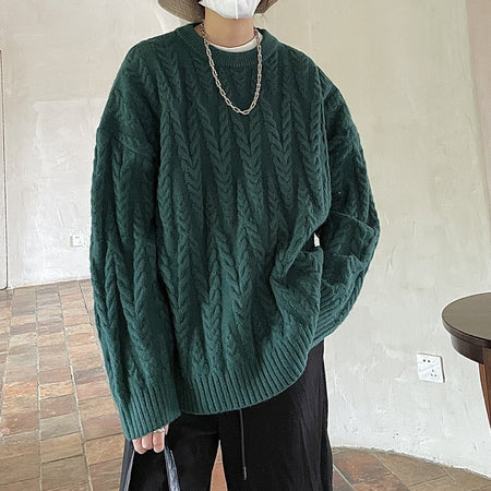 Men's And Women's Crewneck Solid Color Knitwear Pullover Sweater - ANIBEY