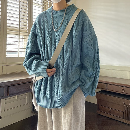 Men's And Women's Crewneck Solid Color Knitwear Pullover Sweater - ANIBEY