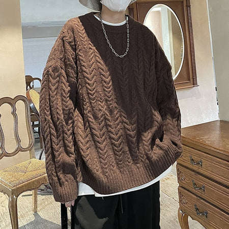Men's And Women's Crewneck Solid Color Knitwear Pullover Sweater - ANIBEY