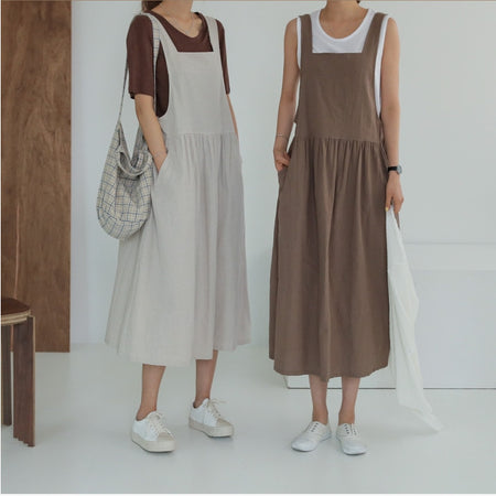 Women's Cotton And Linen Sling Dress Washed Cotton Vest Skirt - ANIBEY