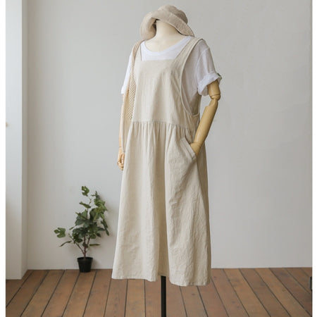 Women's Cotton And Linen Sling Dress Washed Cotton Vest Skirt - ANIBEY