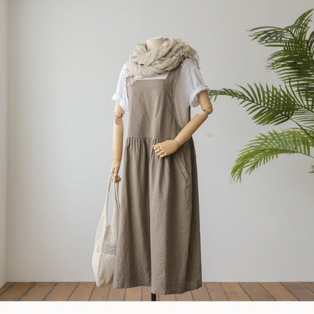Women's Cotton And Linen Sling Dress Washed Cotton Vest Skirt - ANIBEY