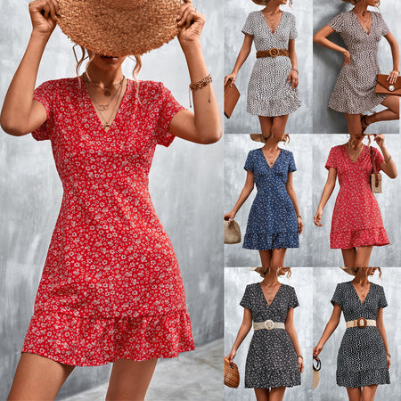 Women's Fashion Personality V-neck Floral Dress - ANIBEY