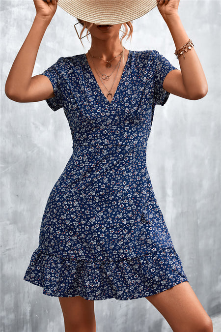 Women's Fashion Personality V-neck Floral Dress - ANIBEY