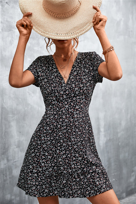 Women's Fashion Personality V-neck Floral Dress - ANIBEY