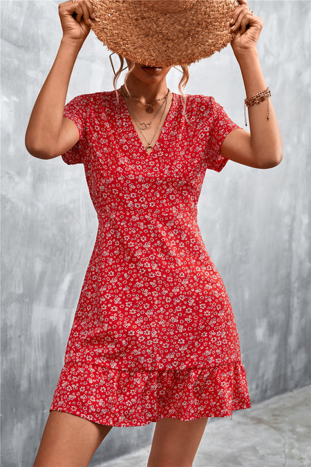 Women's Fashion Personality V-neck Floral Dress - ANIBEY