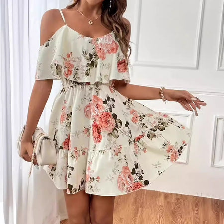 French Romantic Off-shoulder Waist Dress - ANIBEY