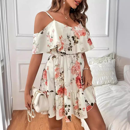 French Romantic Off-shoulder Waist Dress - ANIBEY