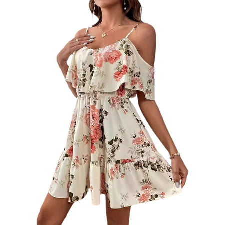 French Romantic Off-shoulder Waist Dress - ANIBEY