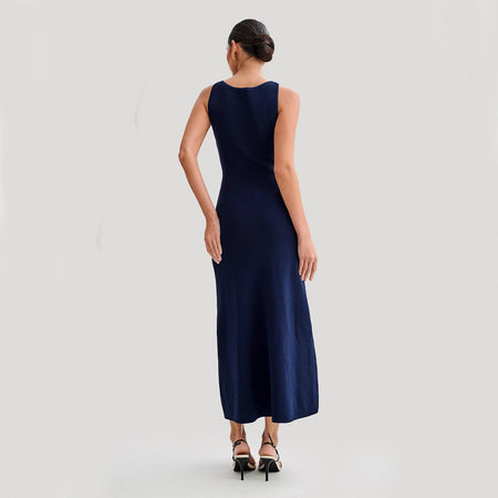 Elegant Knitted Sleeveless With Single Breast Fashion Slim Round Neck Women Dresses - ANIBEY