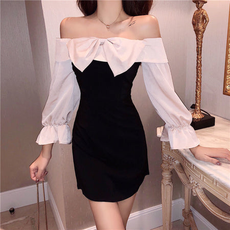 Fashion One-neck Off-shoulder Temperament Long-sleeved Dress - ANIBEY