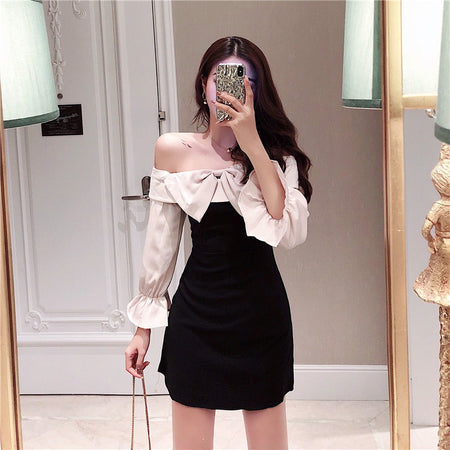 Fashion One-neck Off-shoulder Temperament Long-sleeved Dress - ANIBEY