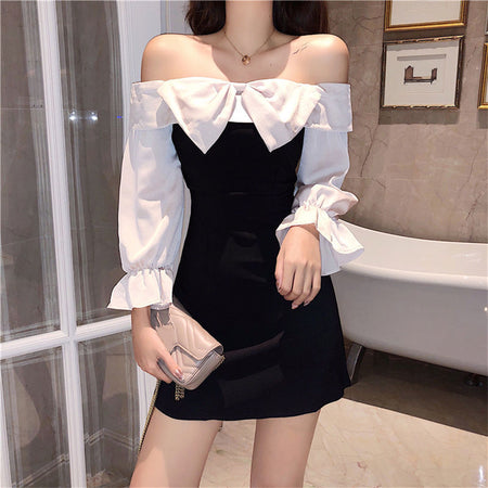 Fashion One-neck Off-shoulder Temperament Long-sleeved Dress - ANIBEY