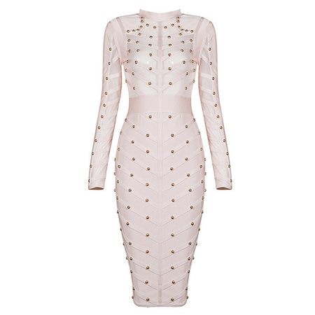 Fashion Women's Beaded Mesh Long Sleeve Slim Dress Women - ANIBEY