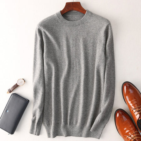 Men's Round Neck Slimming Pullover Wool Sweater - ANIBEY