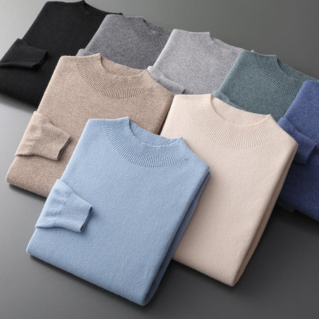 Solid Color Knitted Wool Sweater for Men - ANIBEY
