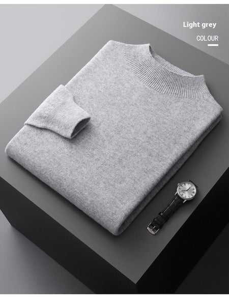 Solid Color Knitted Wool Sweater for Men - ANIBEY