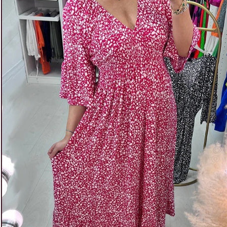 European And American Ladies V-neck Floral Seaside Holiday Beach Skirt Loose Dress - ANIBEY