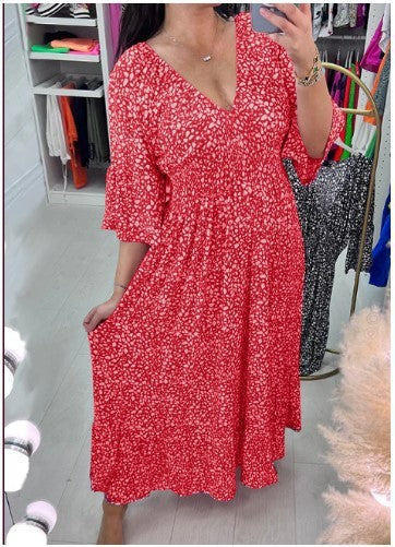 European And American Ladies V-neck Floral Seaside Holiday Beach Skirt Loose Dress - ANIBEY