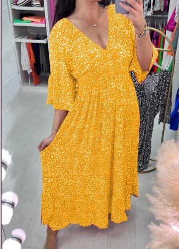 European And American Ladies V-neck Floral Seaside Holiday Beach Skirt Loose Dress - ANIBEY