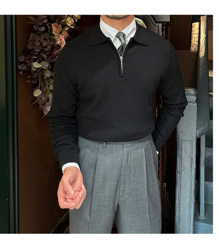 Men's Long Sleeve Knit Zipper Pullover Sweater - ANIBEY
