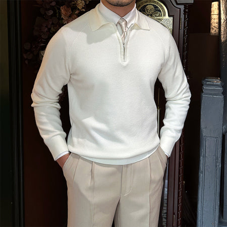 Men's Long Sleeve Knit Zipper Pullover Sweater - ANIBEY