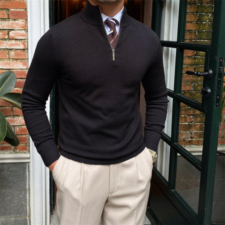 Men's Stand-up Collar Half-Zipper Knit Sweater - ANIBEY