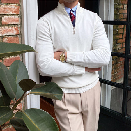 Men's Stand-up Collar Half-Zipper Knit Sweater - ANIBEY