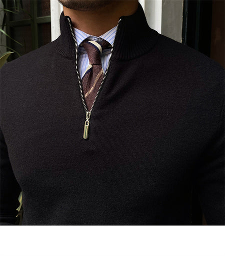 Men's Stand-up Collar Half-Zipper Knit Sweater - ANIBEY