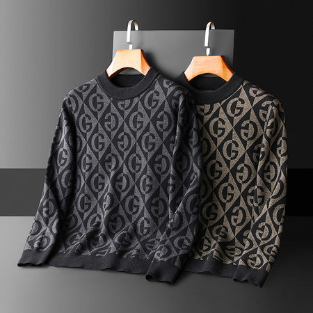 Men's Wool Crewneck Loose Slim Pullover Sweater - ANIBEY
